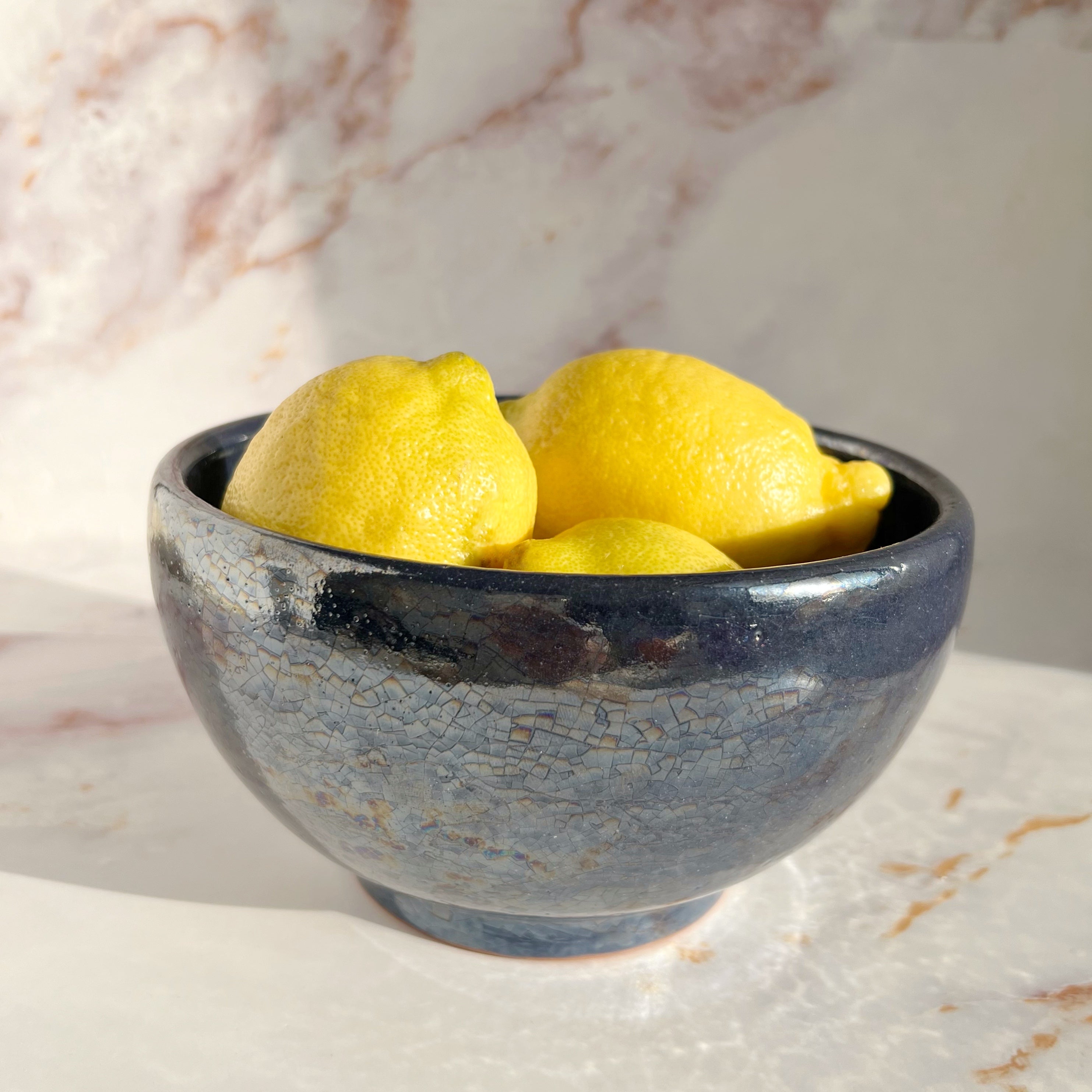 Handmade bowl with blue glaze. Crafted in Egypt from clay from the Aswan