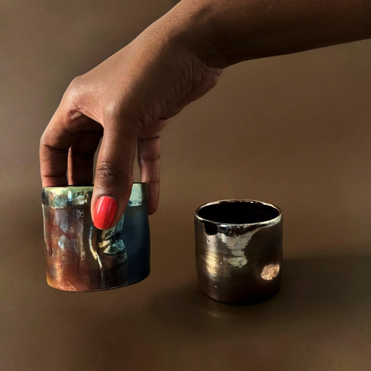 matcha, tea, coffee or hot chocolate cup set. Handmde ceramic cups with beautiful golden glaze