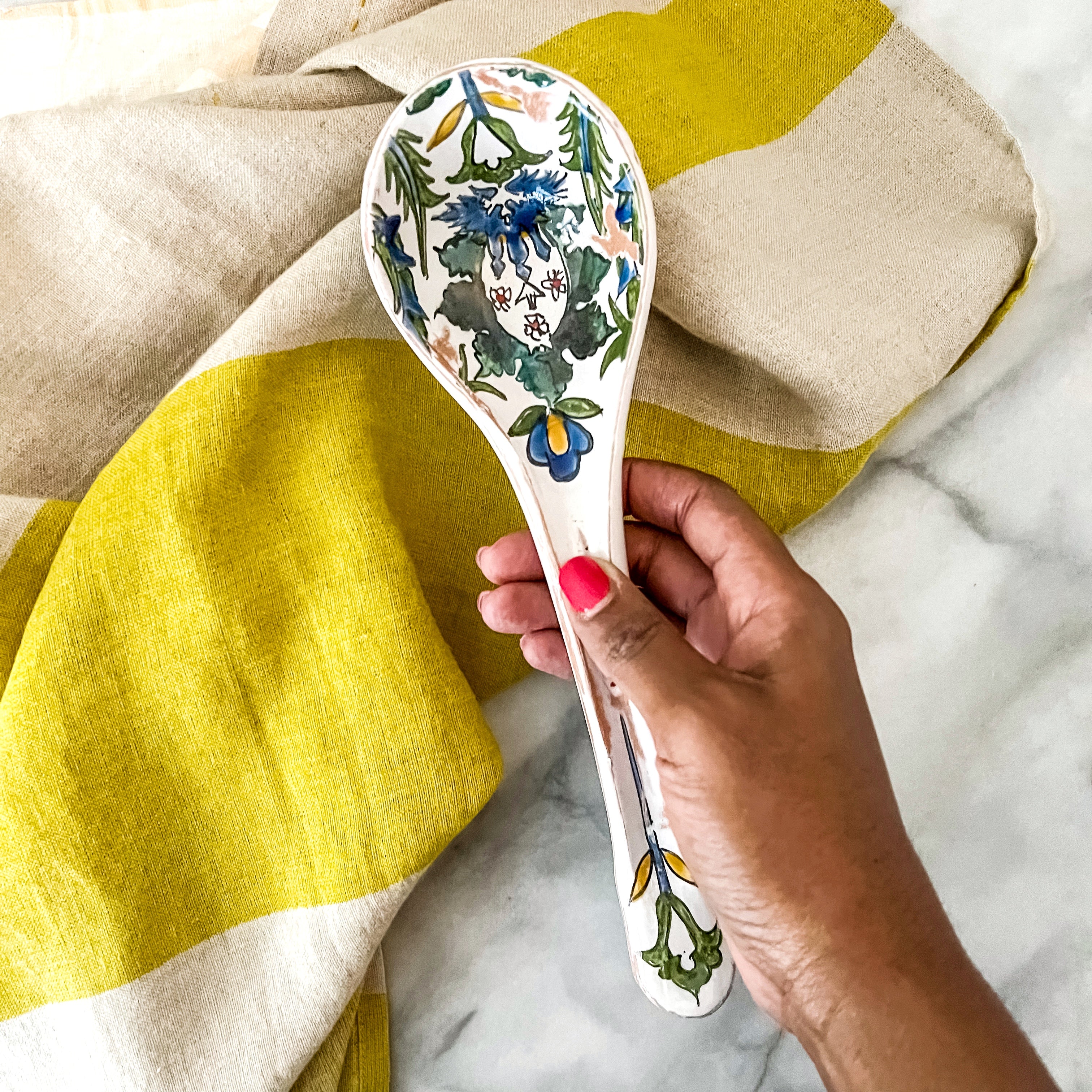 Handmade ceramic floral design spoon rest