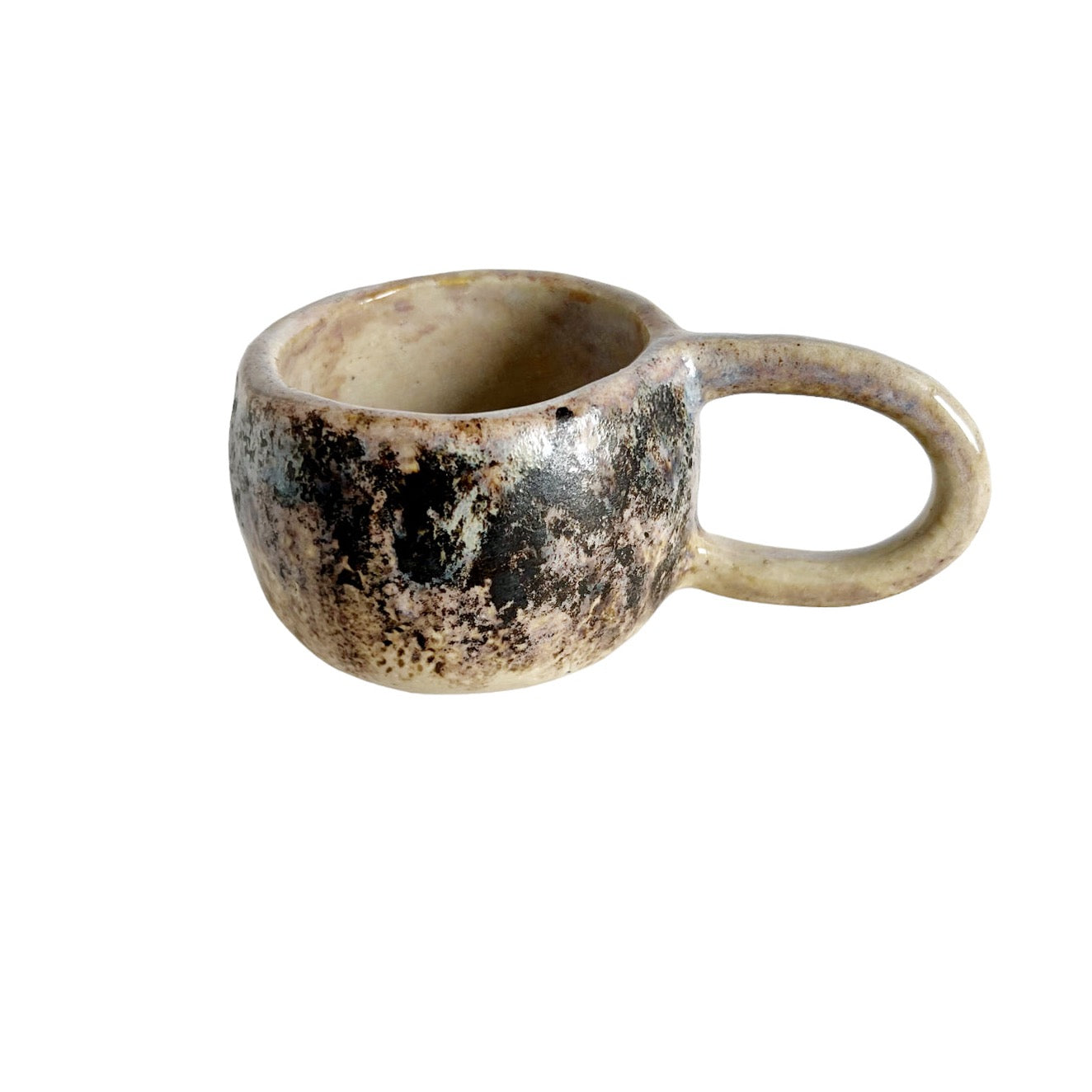 Cream and brown handmade coffee cup from Mexico one of a kind
