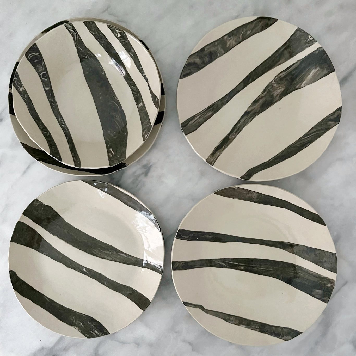 Handmade ceramic anthracite and off white salad bowl and plate set