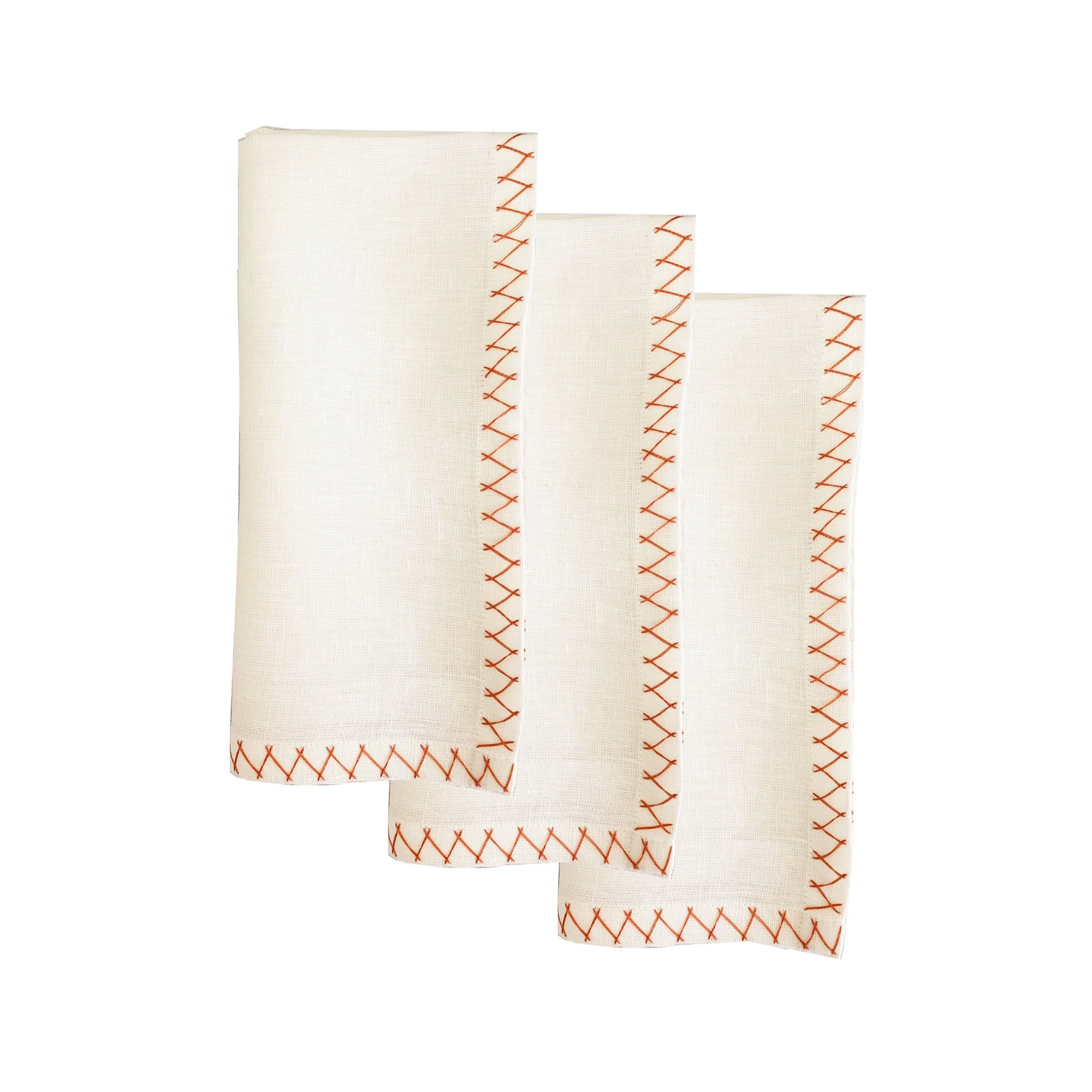 Orange thread linen zig zag napkin