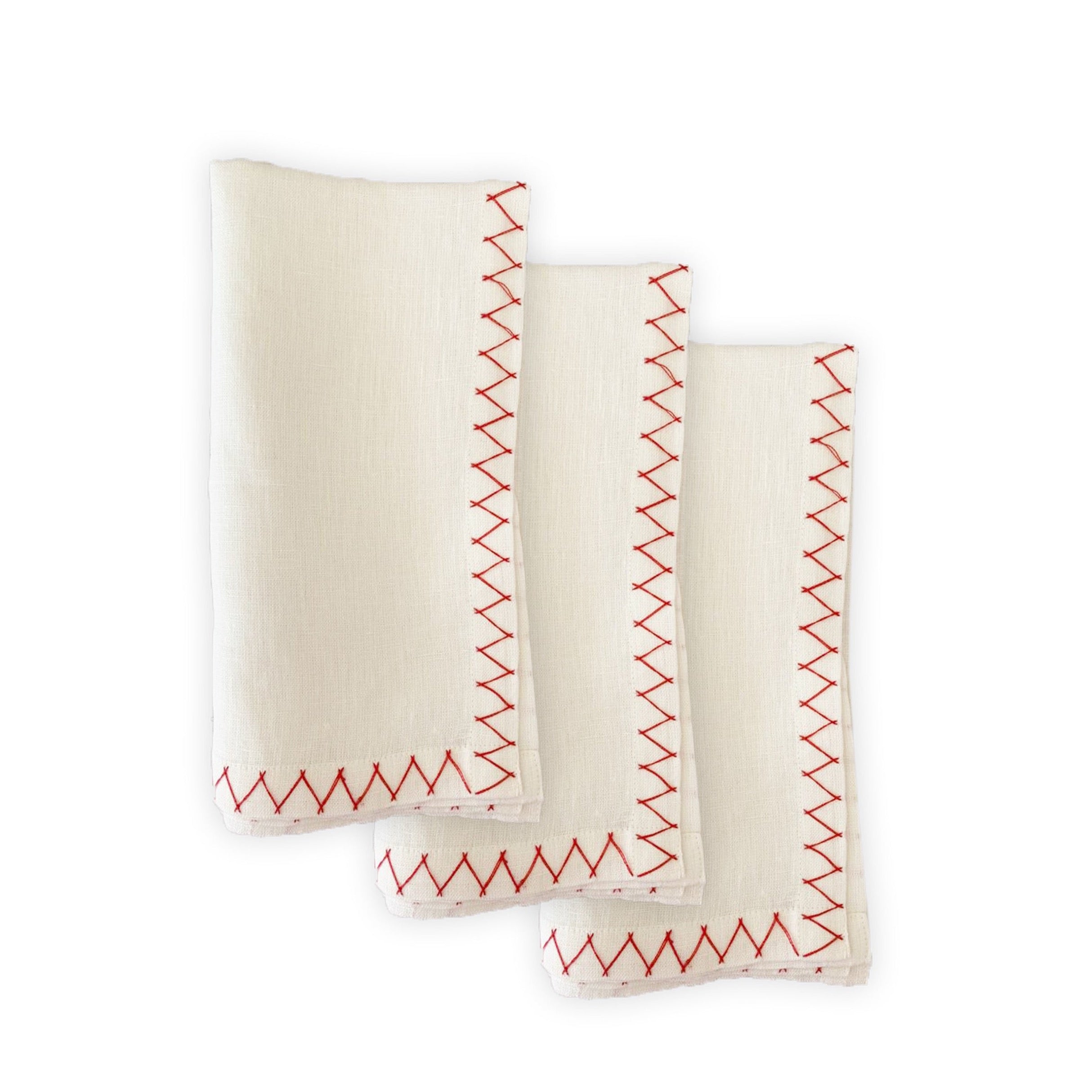 Red thread linen zig zag napkin