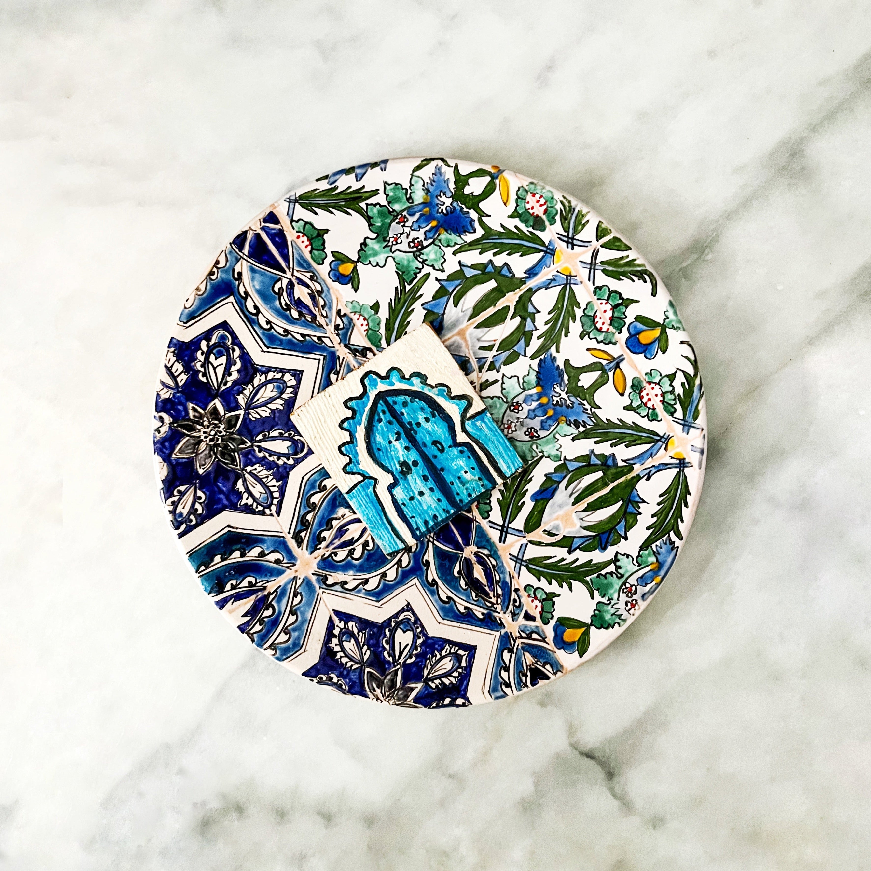 hand painted floral ceramic plate made in Tunisia