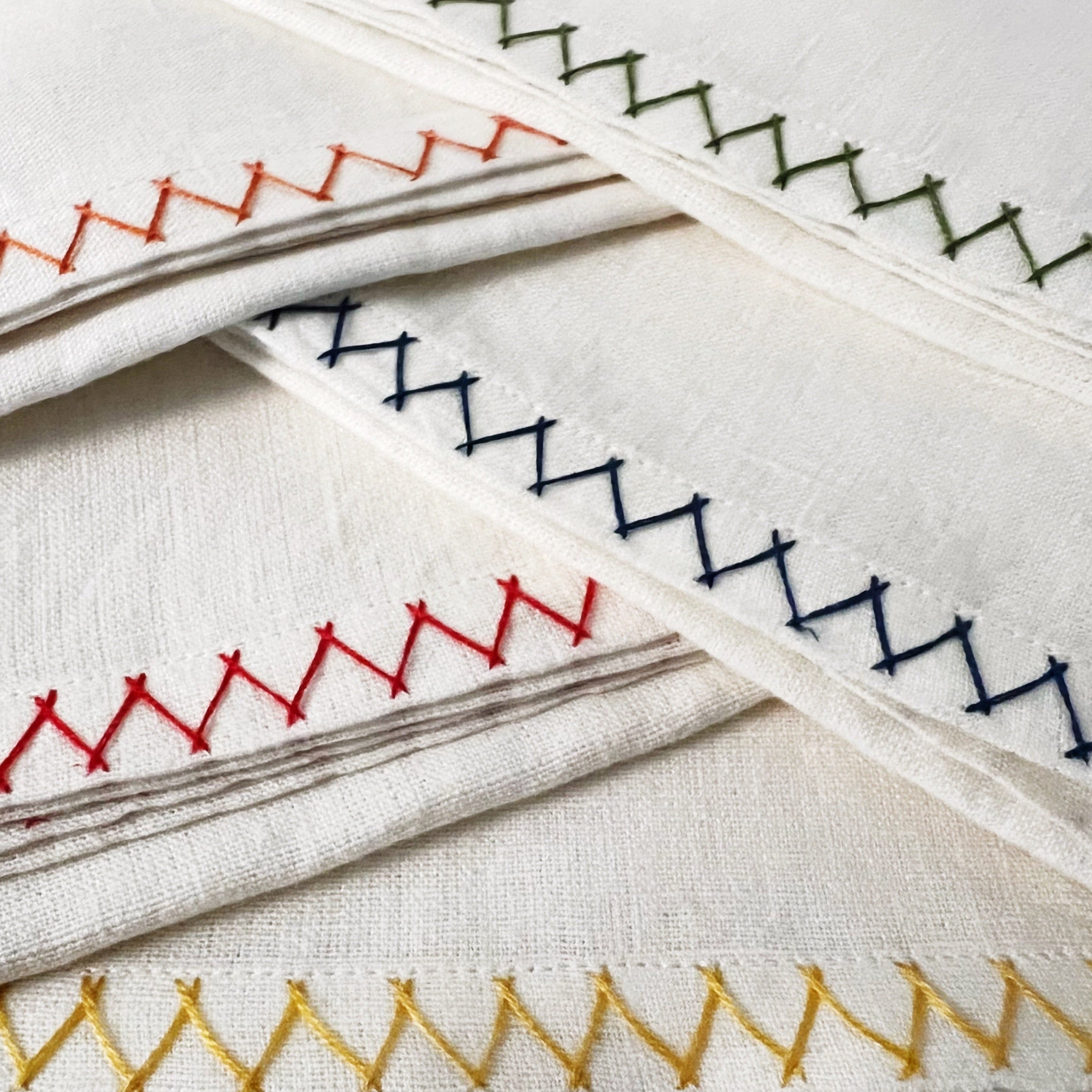 hand-stitched linen zig zag napkins made in Egypt