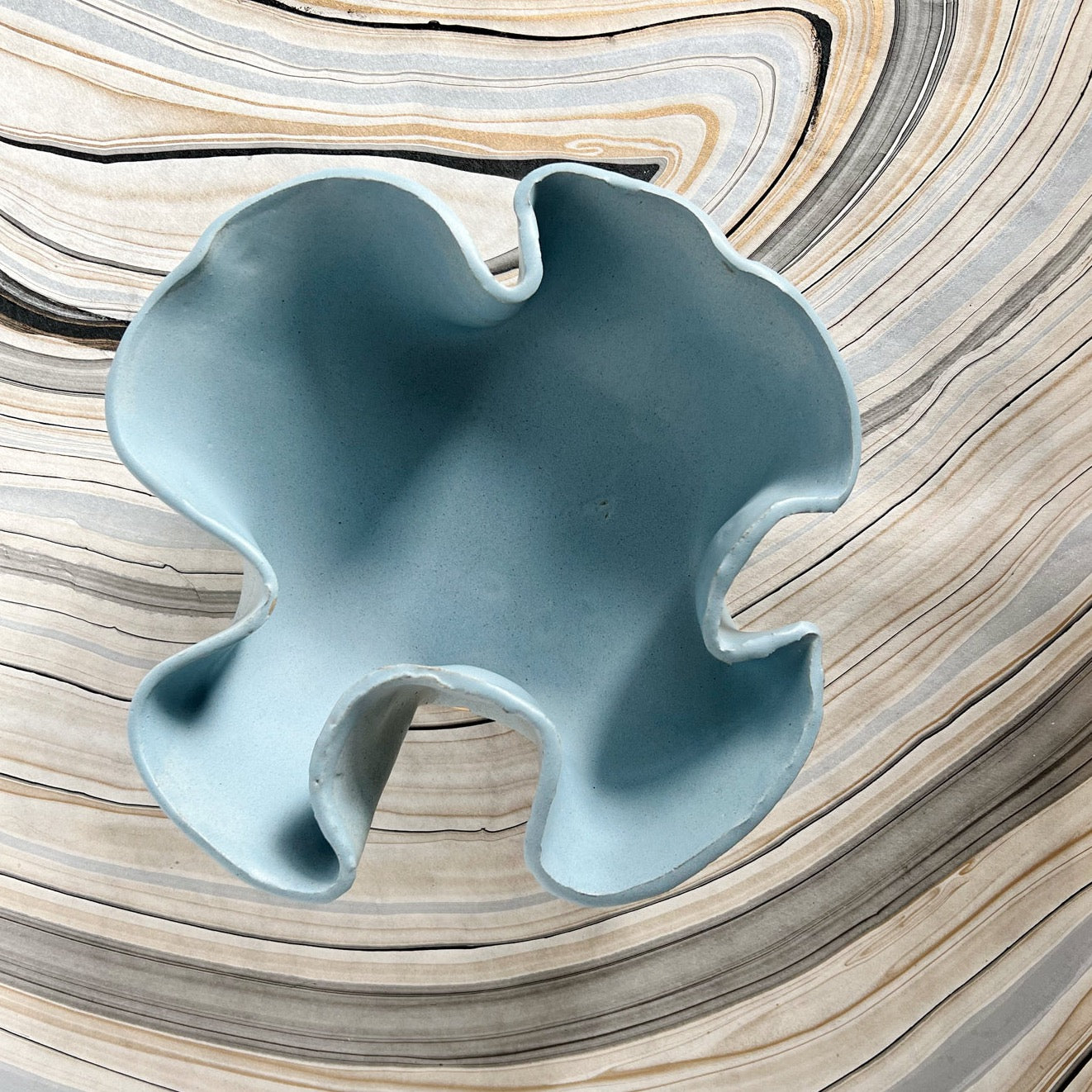 blue handmade wavy bowl crafted in Chile