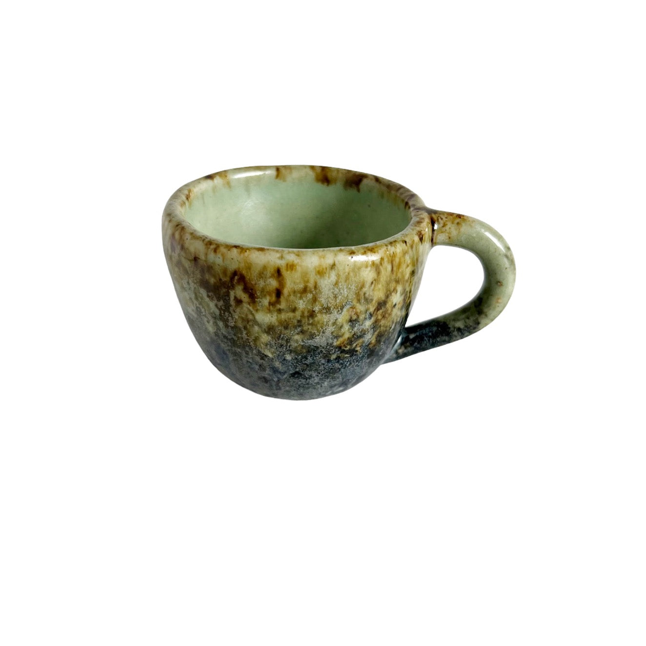 Dark green , light green and brown handmade coffee cup from Mexico