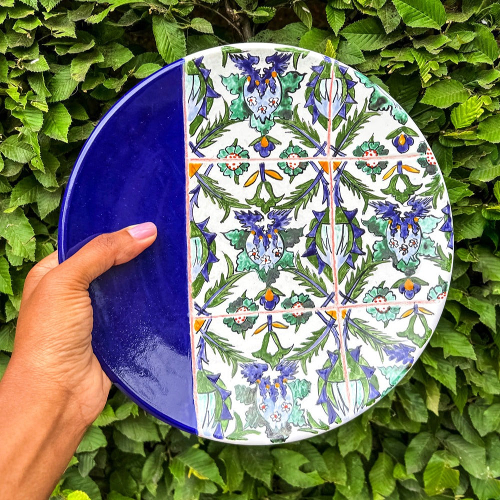 handmade  and painted floral design plate from tunisia