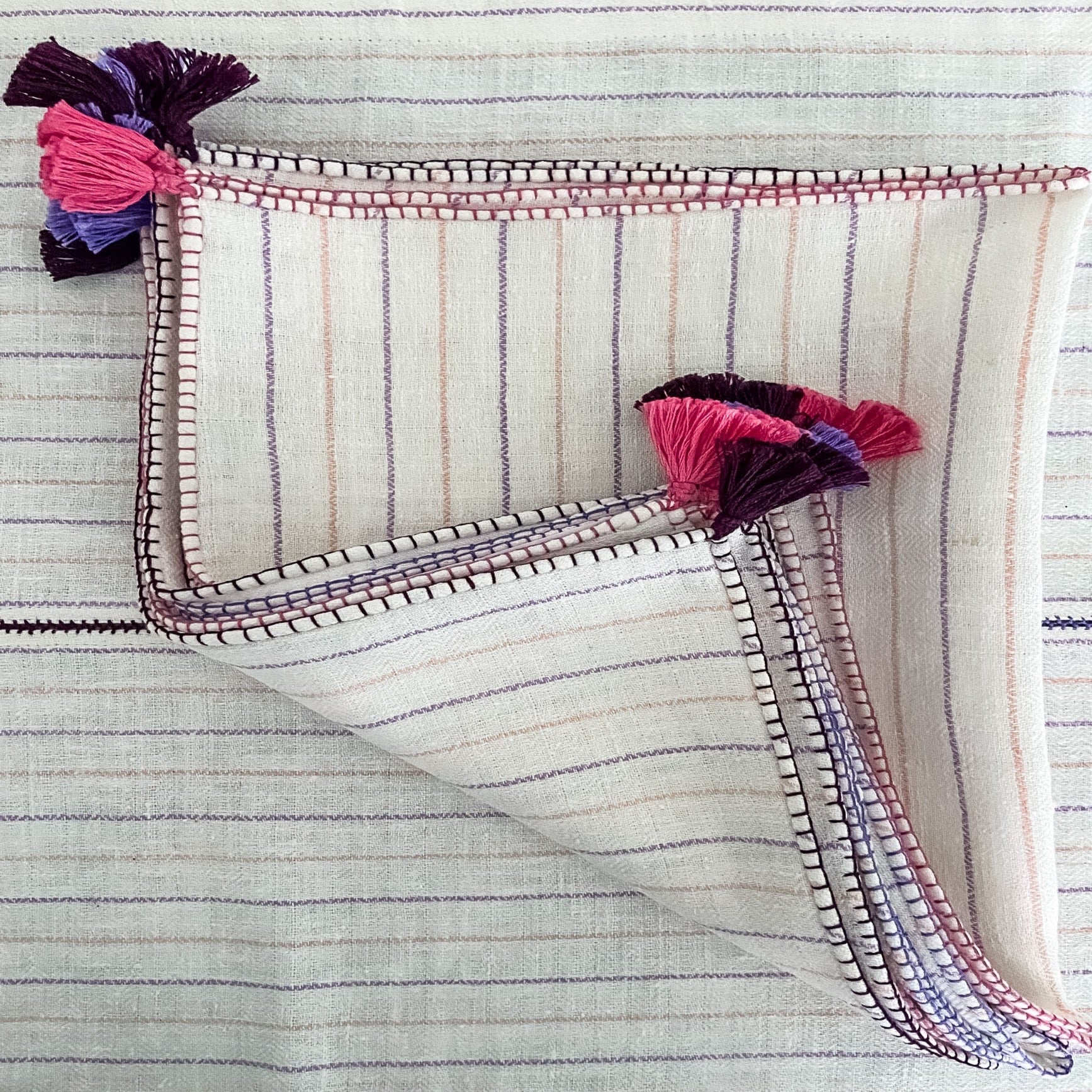 colorful striped cotton table runner with tassels
