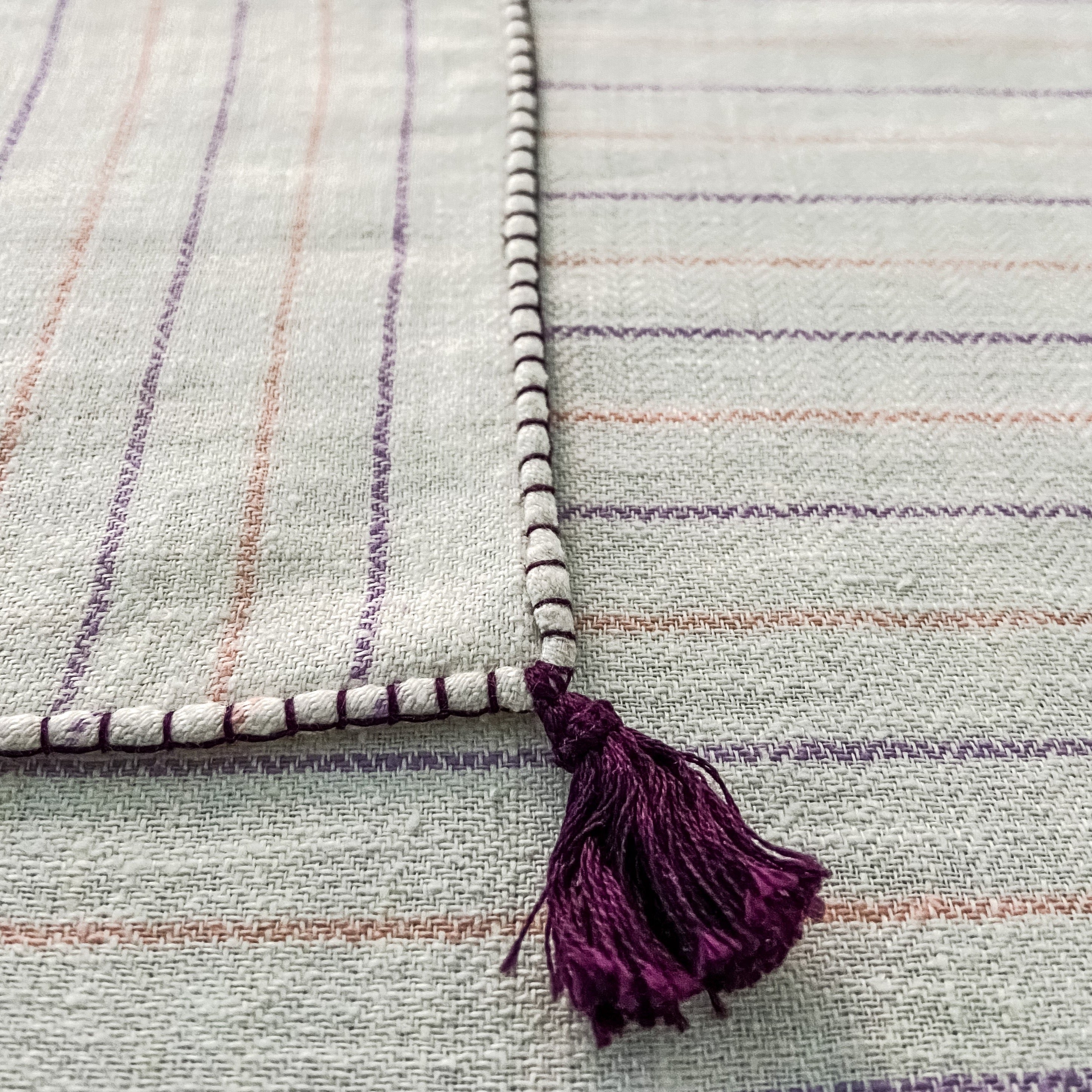 handmade striped cotton table runner and napkins